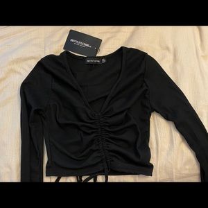 Black Ribbed Long Sleeve Top